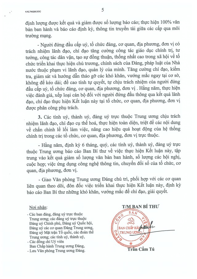 TOÀN VĂN: Kết luận số 226-KL/TW chấn chỉnh lề lối làm việc, nâng cao hiệu quả hoạt động của hệ thống chính trị.- Ảnh 5.