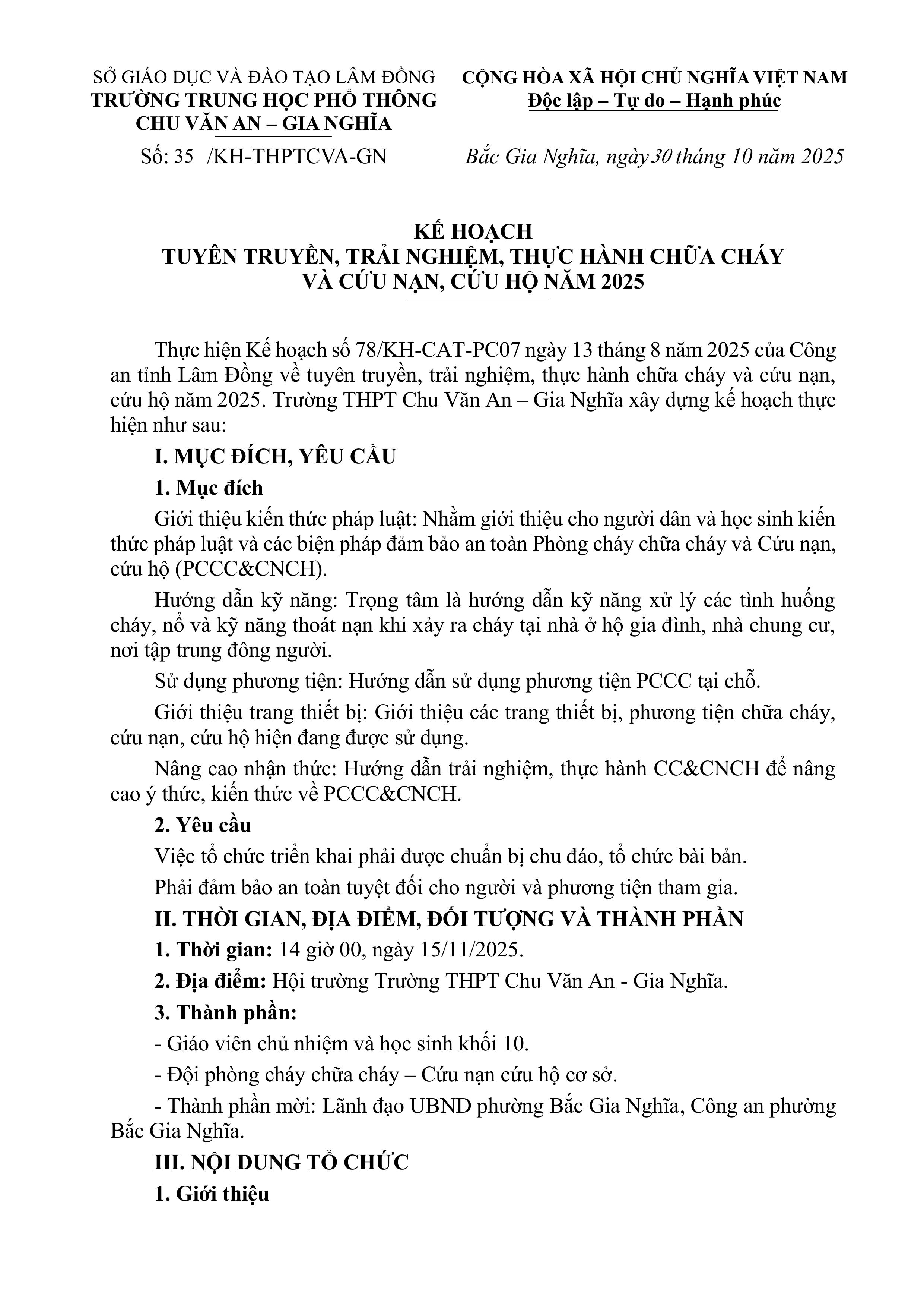 KẾ HOẠCH  TUYÊN TRUYỀN, TRẢI NGHIỆM, THỰC HÀNH CHỮA CHÁY  VÀ CỨU NẠN, CỨU HỘ NĂM 2025 KẾ HOẠCH  TUYÊN TRUYỀN, TRẢI NGHIỆM, THỰC HÀNH CHỮA CHÁY  VÀ CỨU NẠN, CỨU HỘ NĂM 2025
