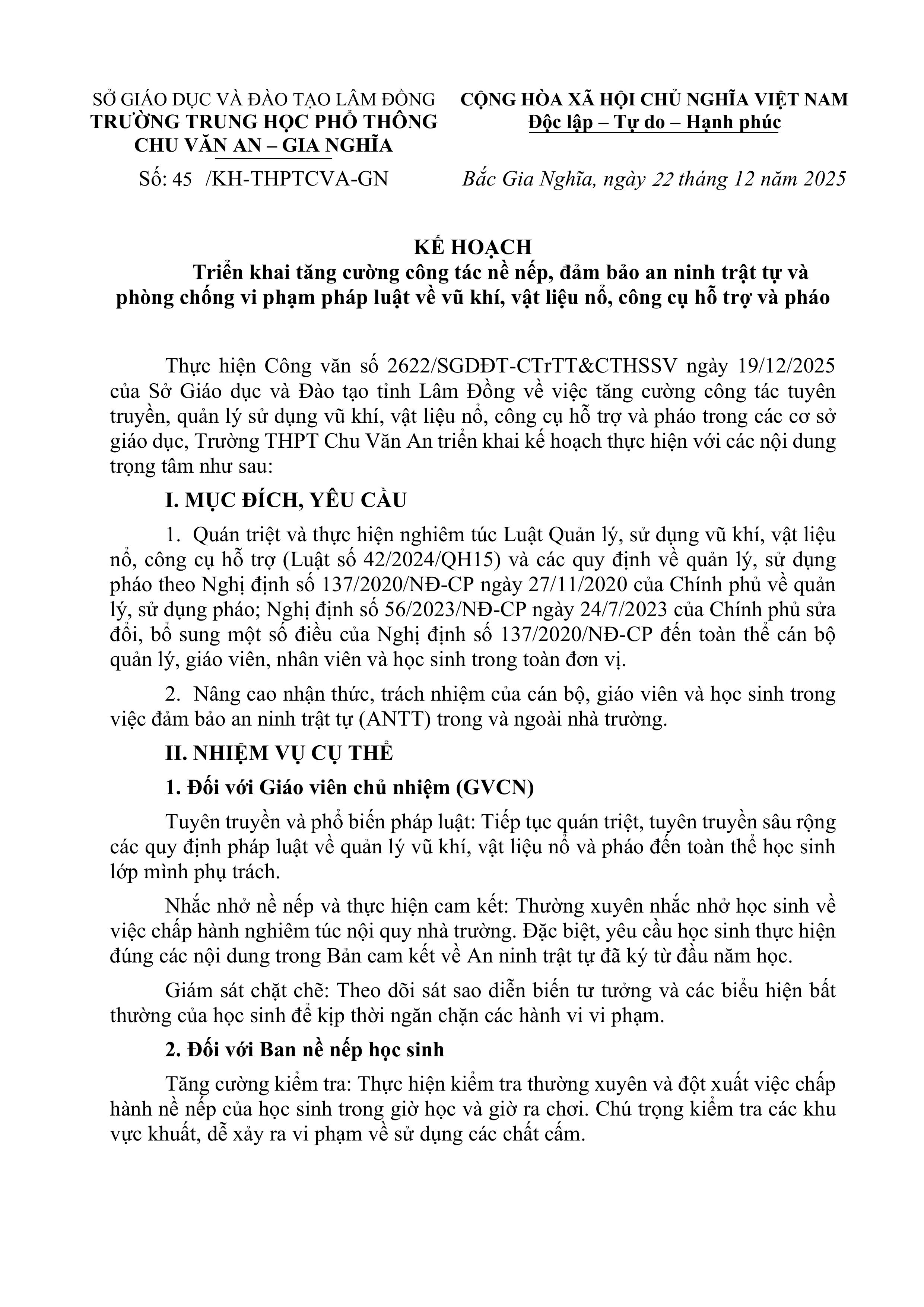 Kế hoạch Triển khai tăng cường công tác nề nếp, đảm bảo an ninh trật tự và phòng chống vi phạm pháp luật về vũ khí, vật liệu nổ, công cụ hỗ trợ và pháo Kế hoạch Triển khai tăng cường công tác nề nếp, đảm bảo an ninh trật tự và phòng chống vi phạm pháp luật về vũ khí, vật liệu nổ, công cụ hỗ trợ và pháo