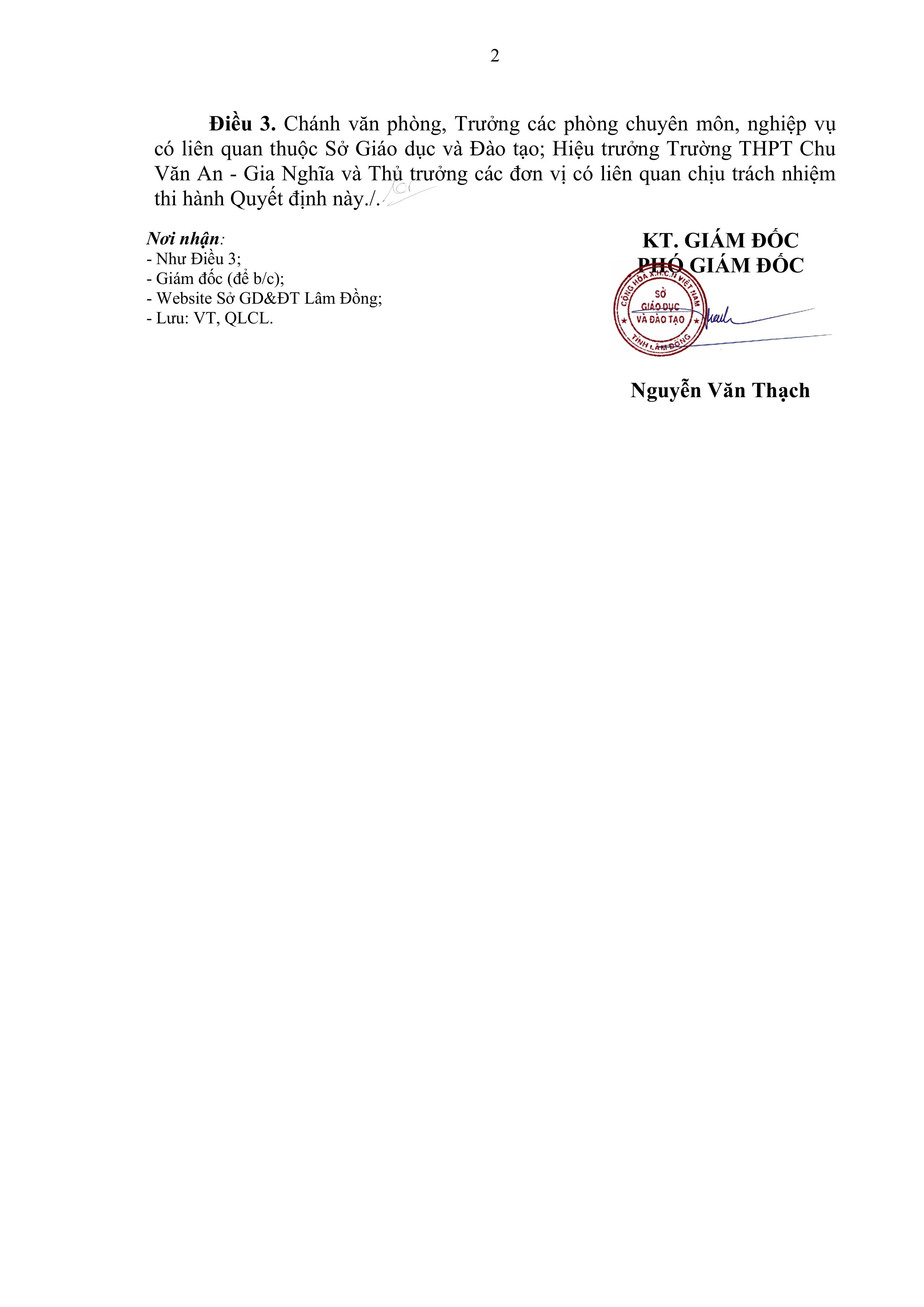 Quyết định về việc công nhận và cấp Chứng nhận đạt kiểm định chất lượng giáo dục đối với Trường THPT Chu Văn An – Gia Nghĩa